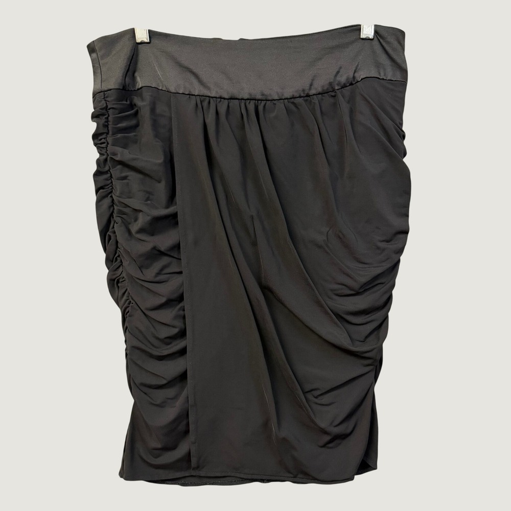 Ronen Chen Black Ruched Draped Pencil Skirt Size 3 Viscose Blend Made in Israel